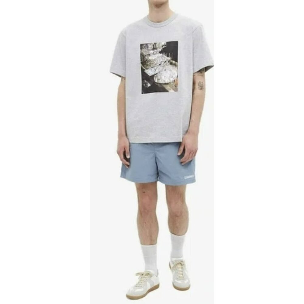Helmut Lang Steel Blue Swim Trunk Shorts Logo New